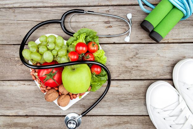 Stethoscope, organic food and sport equipment