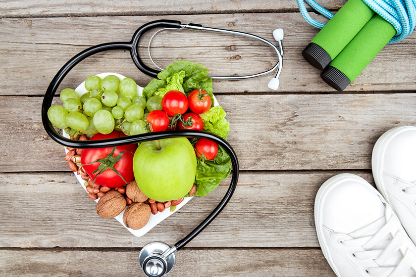 Stethoscope, organic food and sport equipment