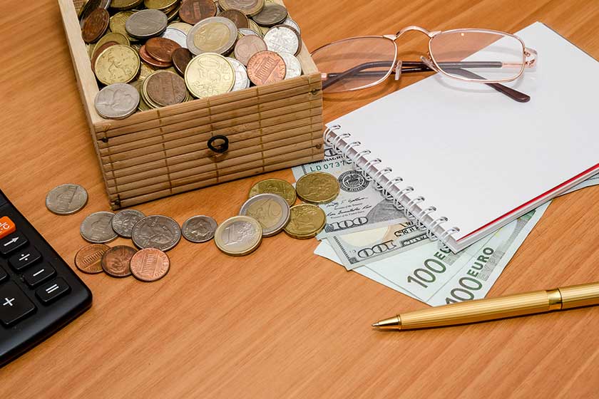 Open treasure chest with coin