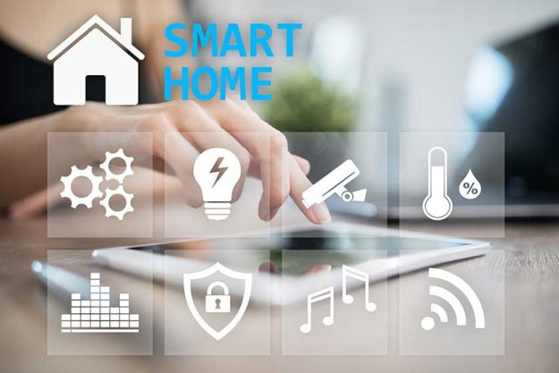 Smart home digital interface on virtual screen. Internet and automation technology concept Smart home digital interface on virtual screen. Internet and automation technology concept