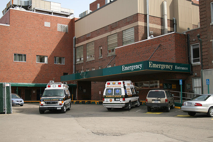 Ambulances at a hospital emergency room dock Ambulances at a hospital emergency room dock