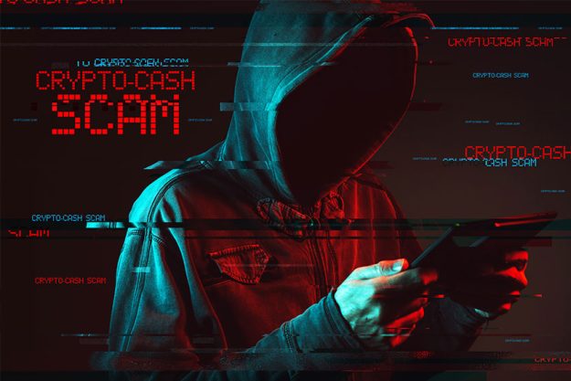 Crypto cash concept with faceless hooded male