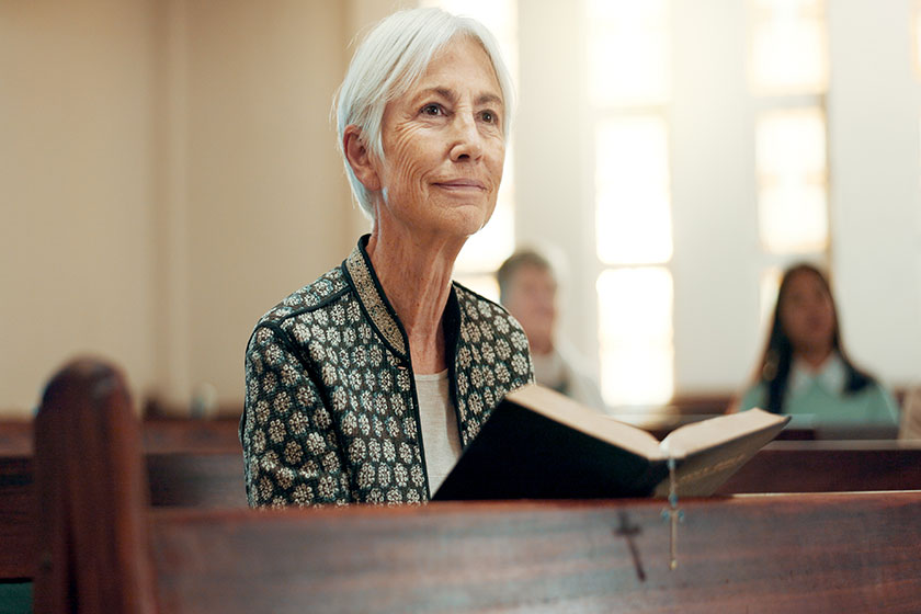 bible religion senior woman church sermon faith christian belief while
