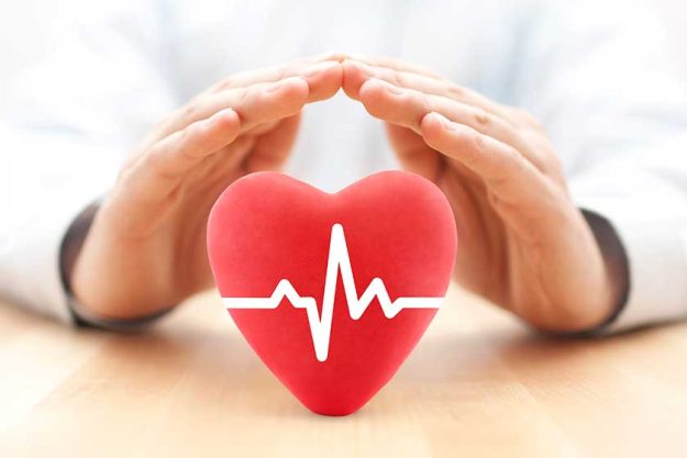 heart pulse covered hands health insurance concept