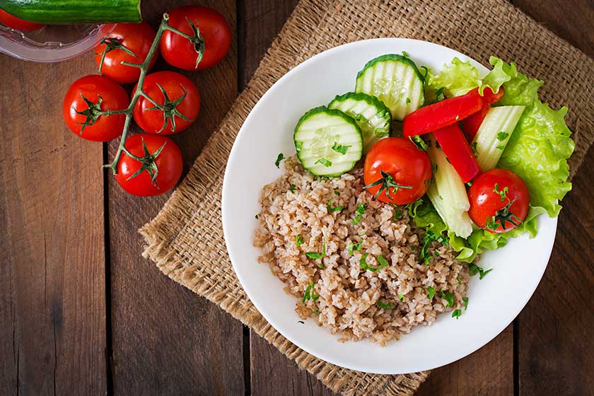 porridge with fresh vegetables and lettuce healthy breakfast proper nutrition dietary menu porridge with fresh vegetables and lettuce healthy breakfast proper nutrition dietary menu