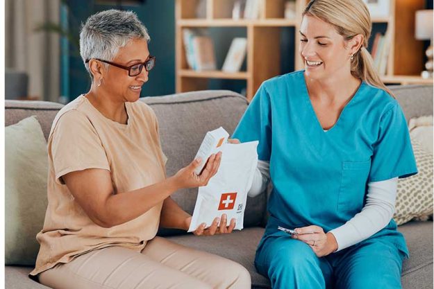 senior care nurse woman medicine pills box healthcare support medical