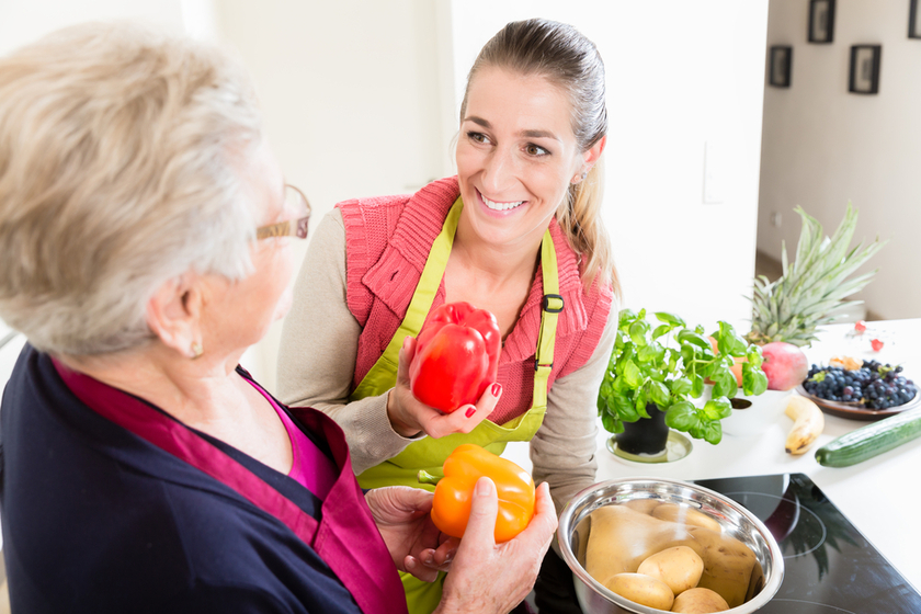 Mother in law explaining correct use of bell pepper in kitchen to her daughter in law once again Mother in law explaining correct use of bell pepper in kitchen to her daughter in law once again