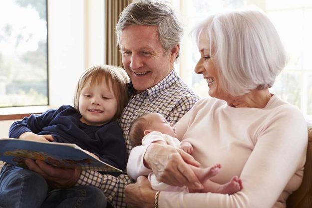 Grandparents with grandson and newborn Grandparents with grandson and newborn