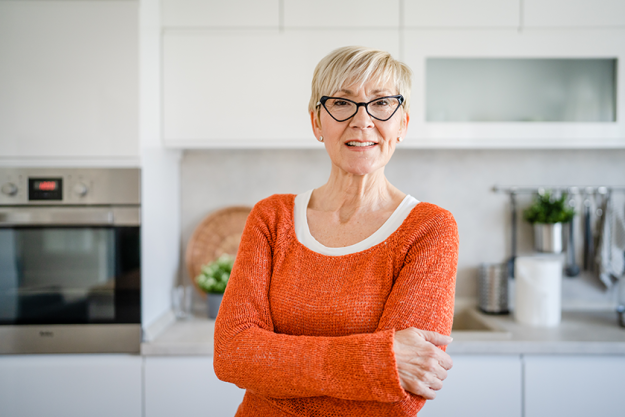 close portrait one senior woman short hair