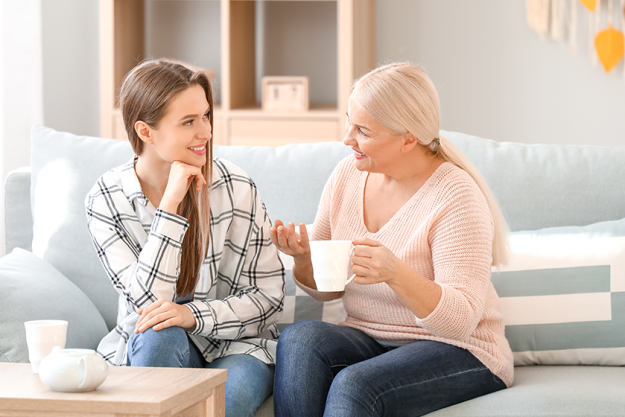 mature woman and her adult daughter spending time