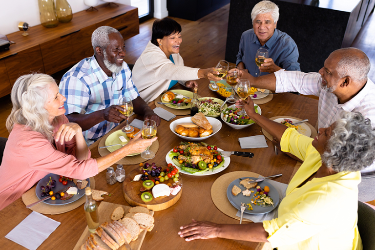 high angle view multiracial senior friends