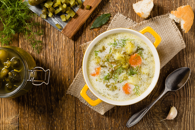 traditional cucumber soup with pickled cucumbers