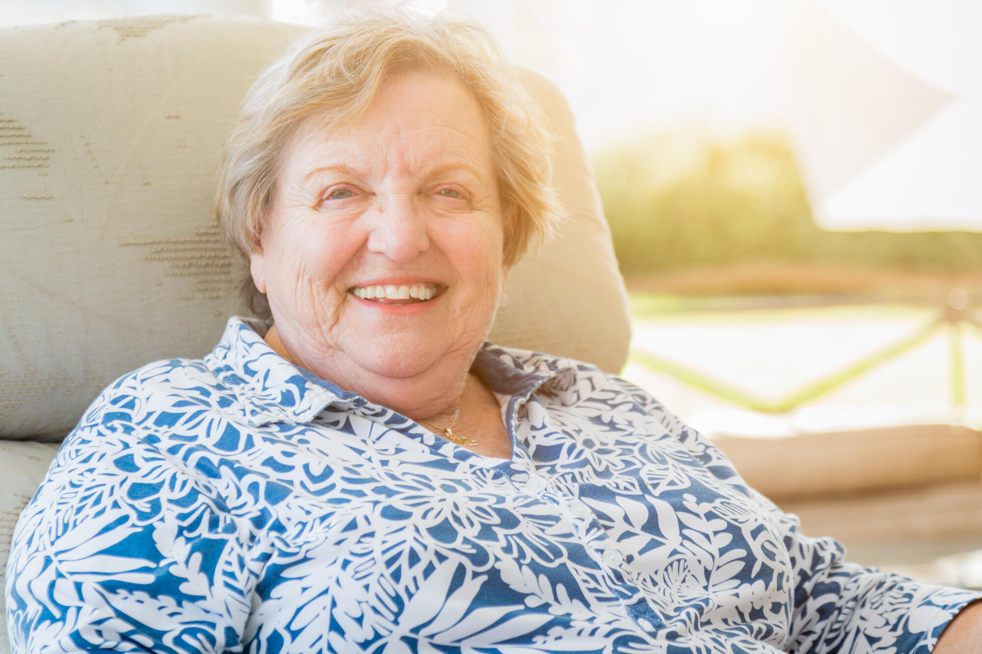 Pretty Senior Woman Portrait on Patio.